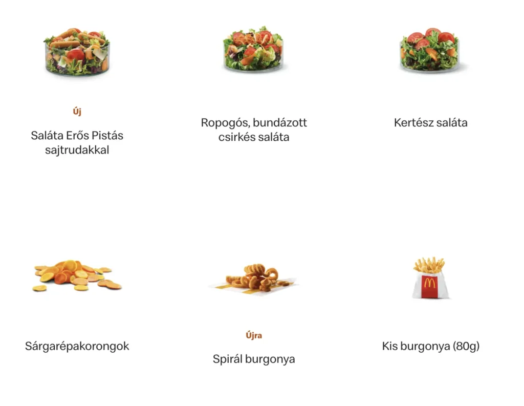 McDonald’s Saláták, köretek, szószok Árak